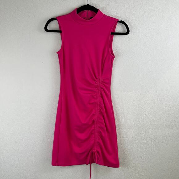 Halogen Cabernet Hot Pink Sleeveless Ruched Mock Neck Mini Dress Size XXS NWOT - Picture 11 of 12